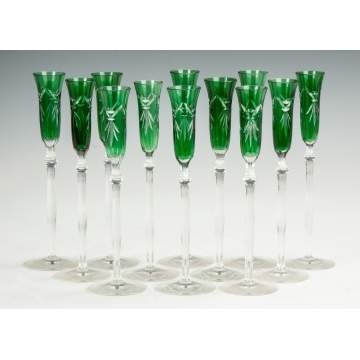 Set of 12 Green Cut to Clear Long Stem Cordials