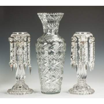 Molded & Etched Glass Candlesticks & Cut & Etched Vase