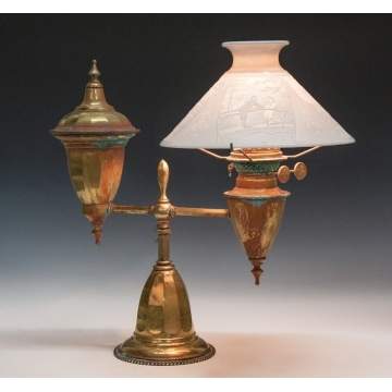 Bradley & Hubbard Single Brass Student Lamp with Lithophane Shade