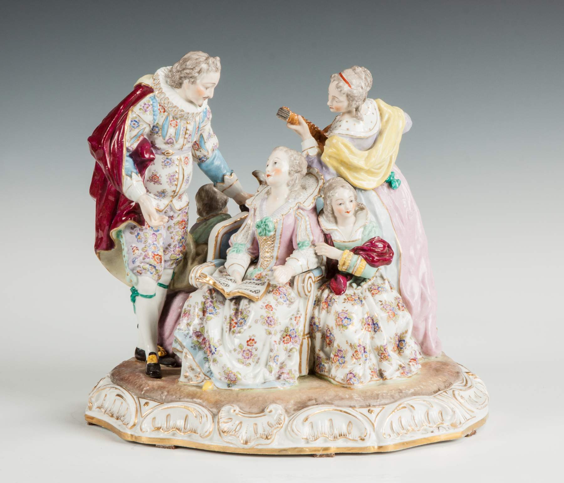 German Hand Painted Porcelain Figural Group of Musicians