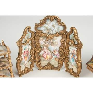 Austrian Enameled & Gilt Metal Tiered Stand, Folding Screen & Grand Piano 