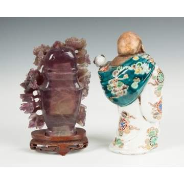 Carved Rock Crystal Covered Vessel & Japanese Porcelain Figure