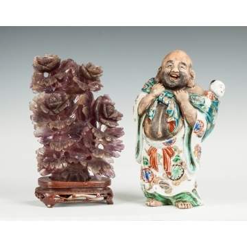 Carved Rock Crystal Covered Vessel & Japanese Porcelain Figure