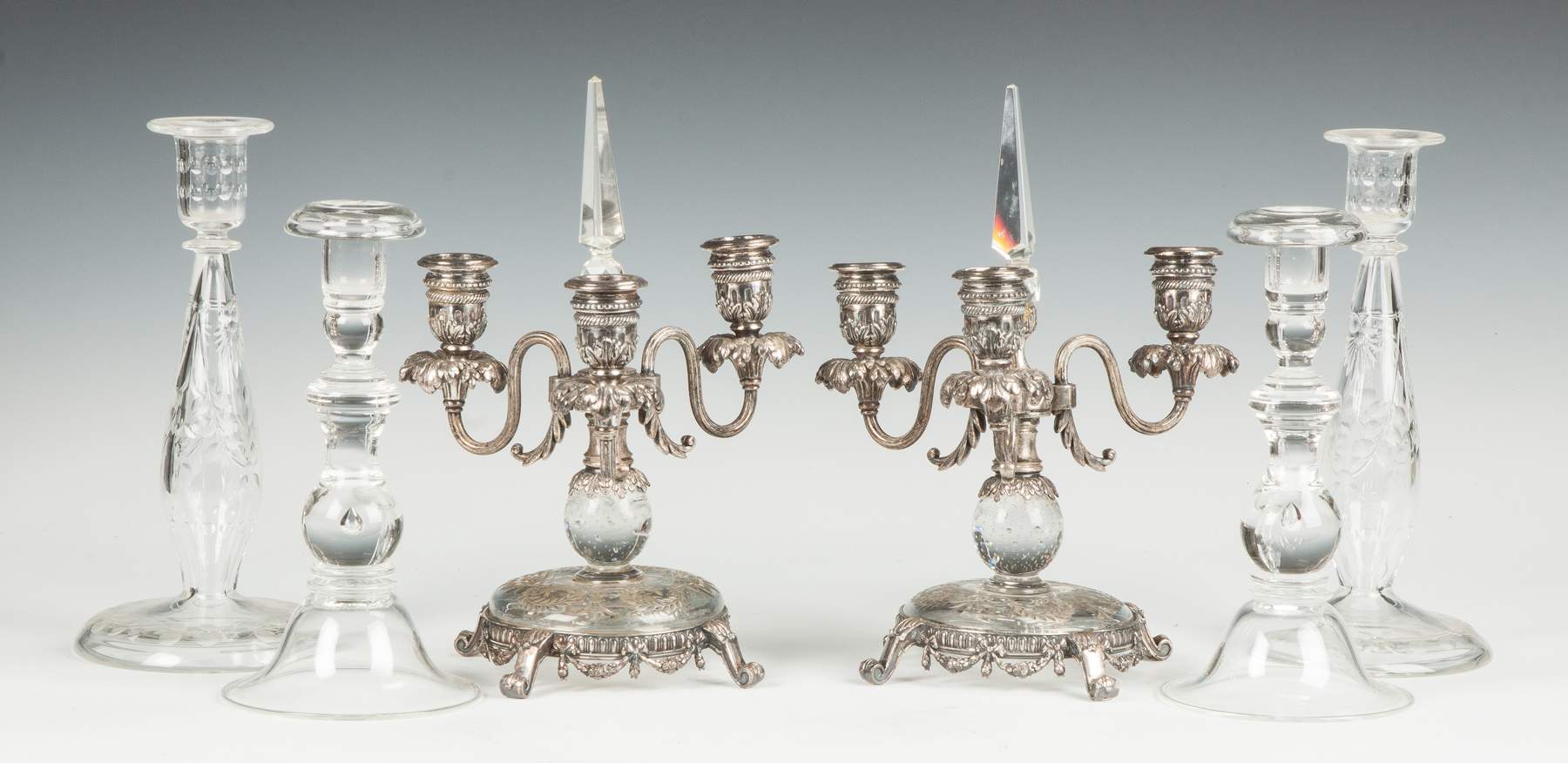 Three Pairs of Glass Candlesticks Cottone Auctions