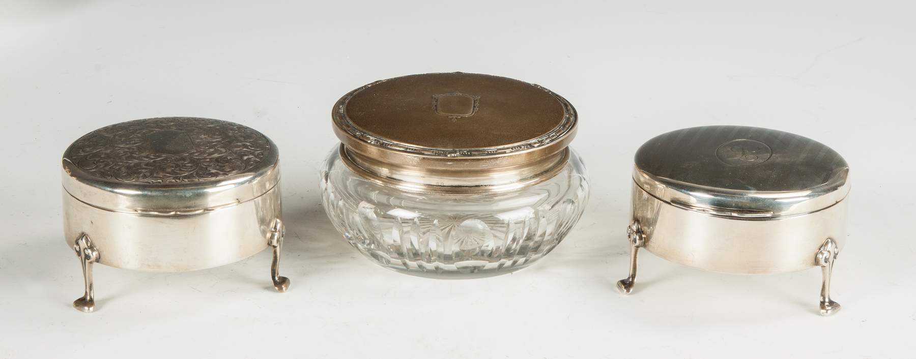 Two Sterling Boxes & A Sterling & Glass Dresser Jar