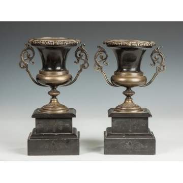 Patinaed Metal & Marble Classical Style Urns