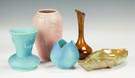 Three Van Briggle Art Pottery Vases, One Rookwood Vase & Frankoma Leaf Tray
