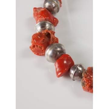 Red Coral and Silver Graduated Beaded Necklace