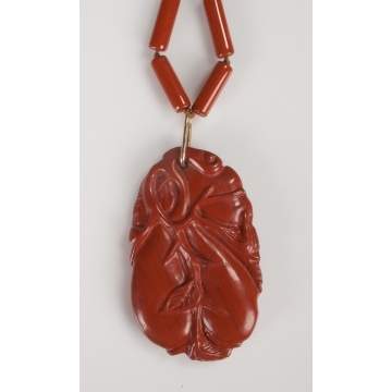 Carved Coral Double Gourd Pendant