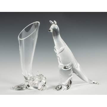 Steuben Crystal Vase & Kangaroo
