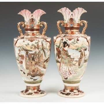 A Pair of Japanese Double Handled Satsuma Vases