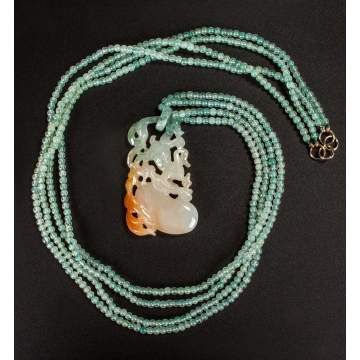 Tricolored Jade Pendant of Rabbit and Gourd