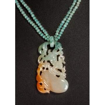 Tricolored Jade Pendant of Rabbit and Gourd