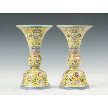 Pair of Chinese Gu Form Vases
