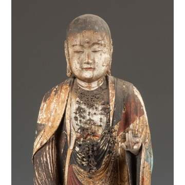 Early & Rare Carved & Polychromed Japanese Figure of Jizo Bosatsu