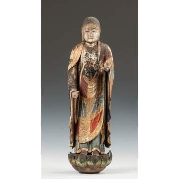 Early & Rare Carved & Polychromed Japanese Figure of Jizo Bosatsu