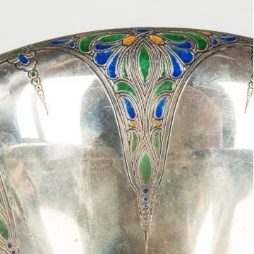 Tiffany & Co. Sterling Silver & Enameled Footed Vase