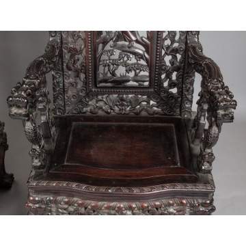 Pair of Chinese Carved Hardwood Throne Chairs