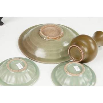 Three Chinese Celadon Bowls and a Tea Glazed Vase