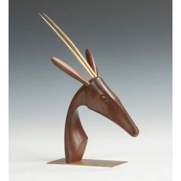 Karl Hagenauer (Austrian, 1898-1956) Carved Walnut & Brass Gazelle
