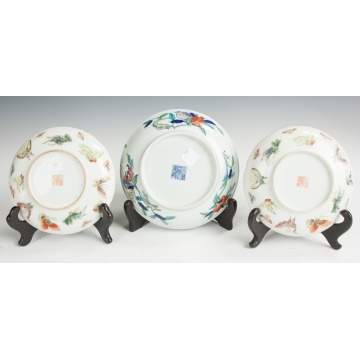 Pair of Chinese Hand Painted Porcelain Plates & a Deep Dish