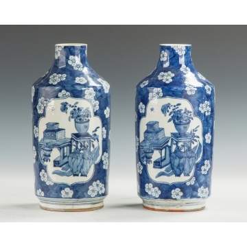 Pair of Chinese Blue & White Porcelain Vases