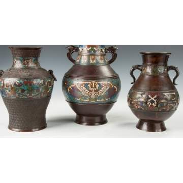 Three Chinese Bronze & Cloisonne Vases
