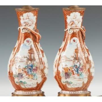 Chinese Hand Painted Famille Rose Reticulated Porcelain Vases