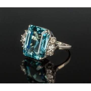 Aquamarine , Diamond & 14K White Gold Ring