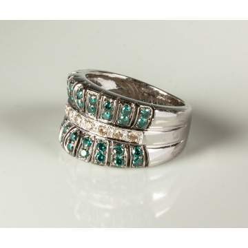10K White Gold, Diamond & Colored Diamond Ring