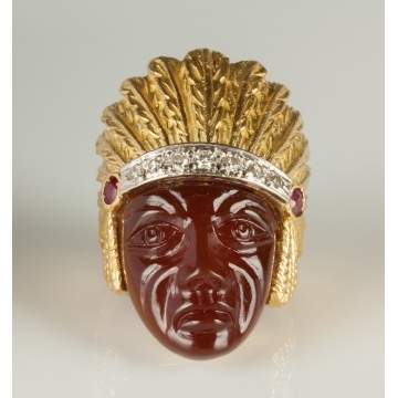 18K Gold, Diamond & Indian Head Ring 