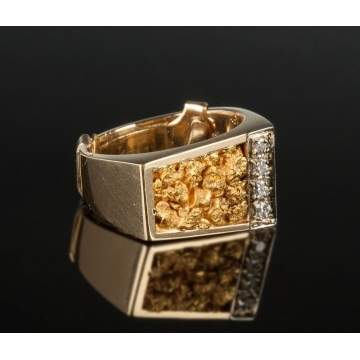 14K Gold Nugget & Diamond Ring