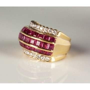 18K Gold, Ruby & Diamond Ring