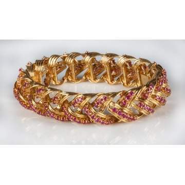 Tiffany 18K Gold & Ruby Braided Bracelet 