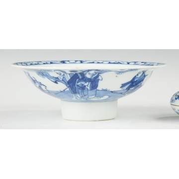 Chinese Blue & White Porcelain Footed Bowl & Covered Dish