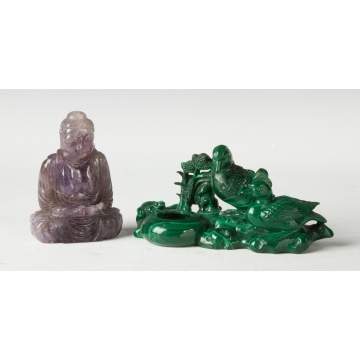 Rock Crystal Buddha & Malachite Brush Pot