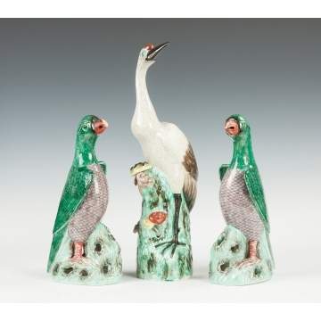 Pair of Chinese Porcelain Birds & a Crane