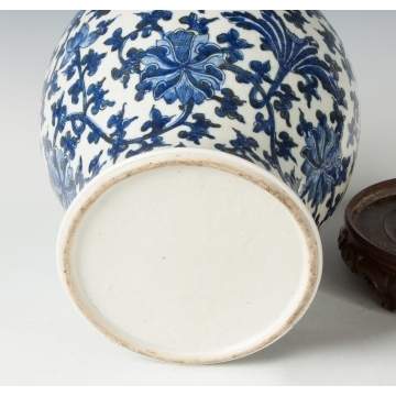 Chinese Blue & White Porcelain Temple Jar