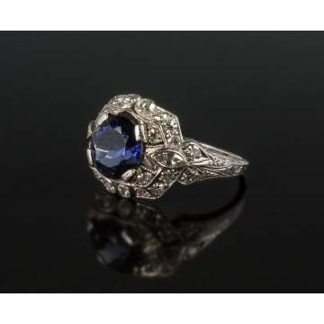 Platinum & Diamond Ring with Blue Iolite