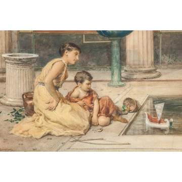Roberto Bompiani (Italian, 1821-1908) Mother & Child at the Reflecting Pool