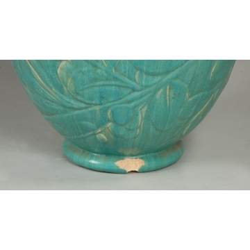 Pottery Floor Vase with Relief Stylized Floral Design