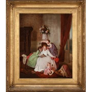 American School Painting of A Mother and Her Daughters