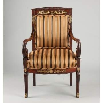 Neoclassical Carved & Gilded Mahogany Armchair