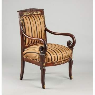 Neoclassical Carved & Gilded Mahogany Armchair