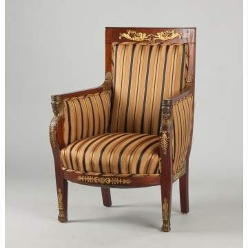 Neoclassical Carved & Gilded Mahogany Armchair