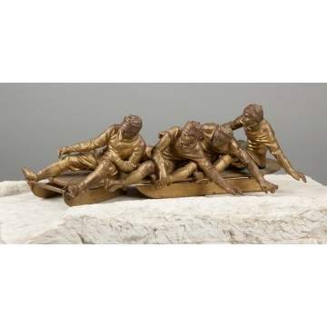 Gilt Bronze Bobsled on a Carved Marble Base