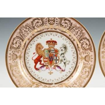 Two Worcester (Flight, Barr & Barr) Armorial Salmon-Ground Plates from the 'Stowe' Service