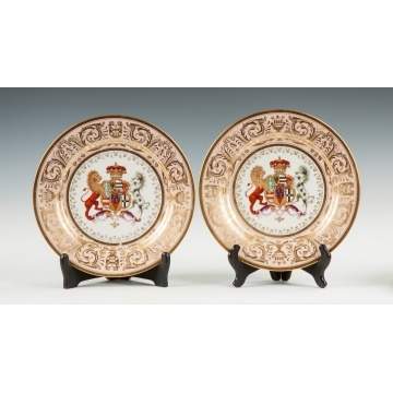 Two Worcester (Flight, Barr & Barr) Armorial Salmon-Ground Plates from the 'Stowe' Service