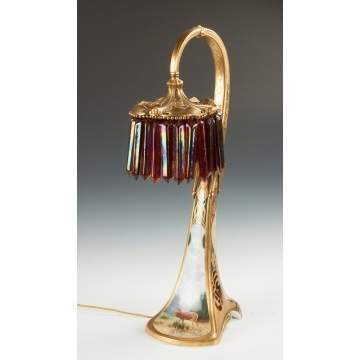 Fine Art Nouveau Gilt Bronze & Hand Painted Porcelain Table Lamp