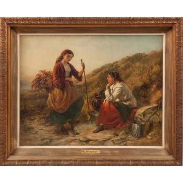 Edward John Cobbett (British, 1815-1899) Young Girls on a Path